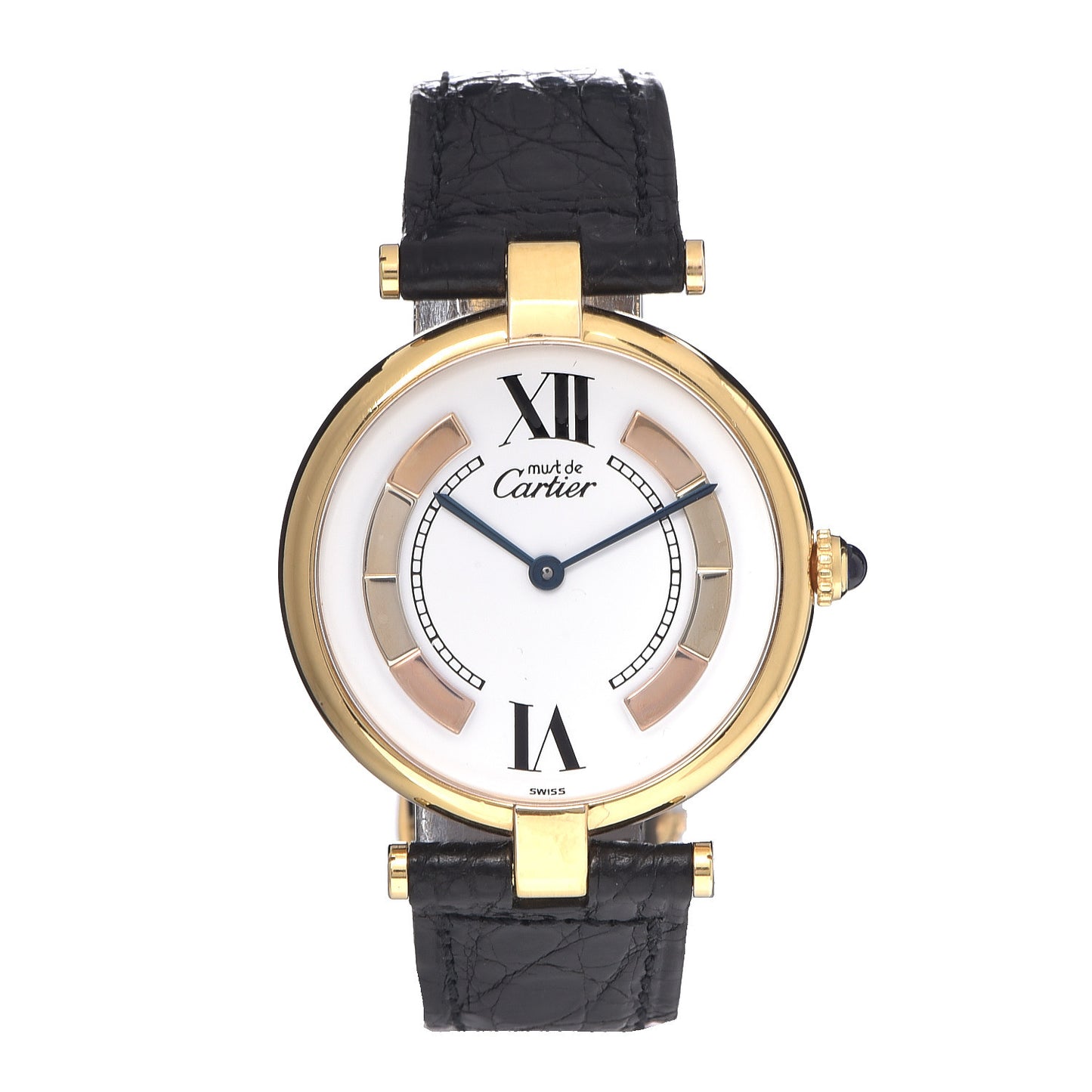 Sterling Silver Vermeil Alligator 30mm Must De Cartier Quartz Watch