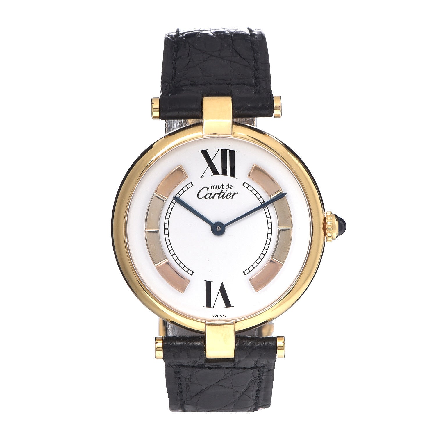 Cartier Sterling Silver Vermeil Alligator 30mm Must De Cartier Quartz Watch 1 of 9