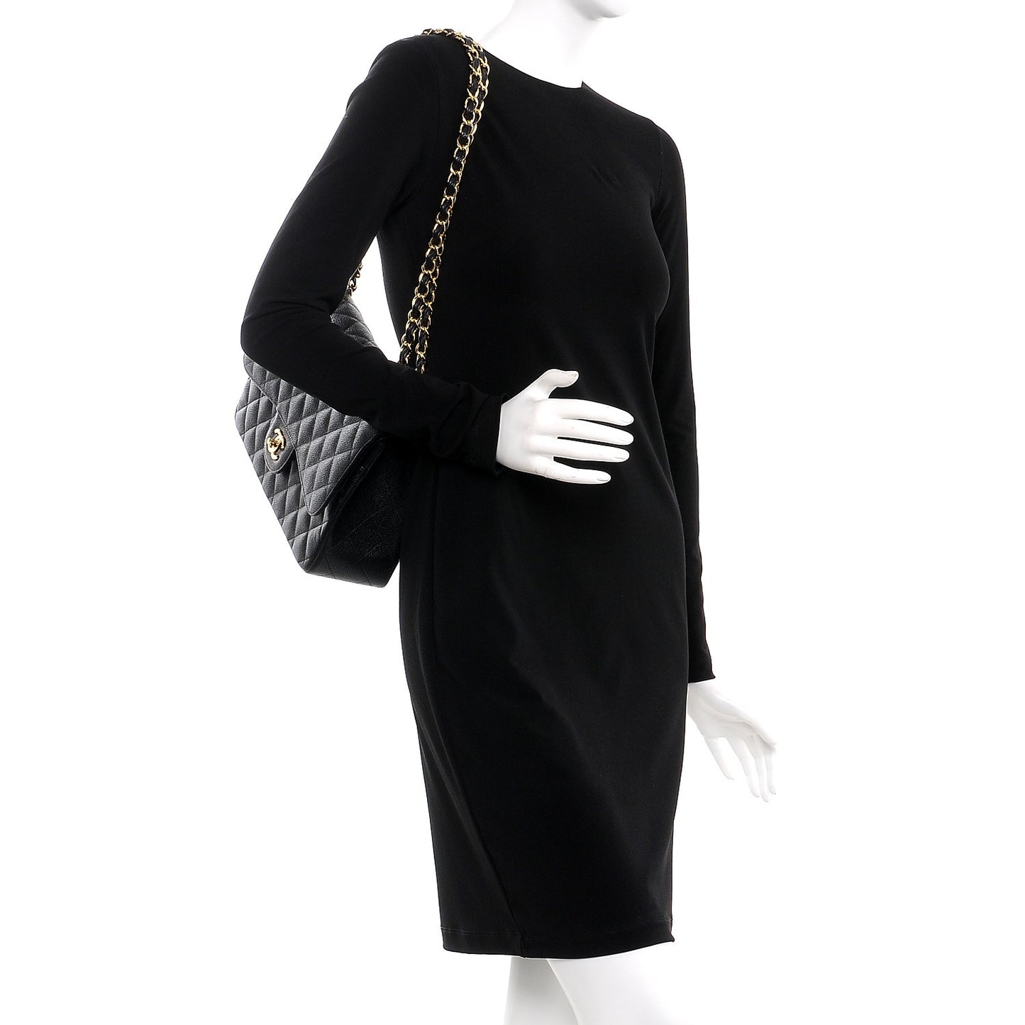 Caviar Quilted Jumbo Double Flap Black