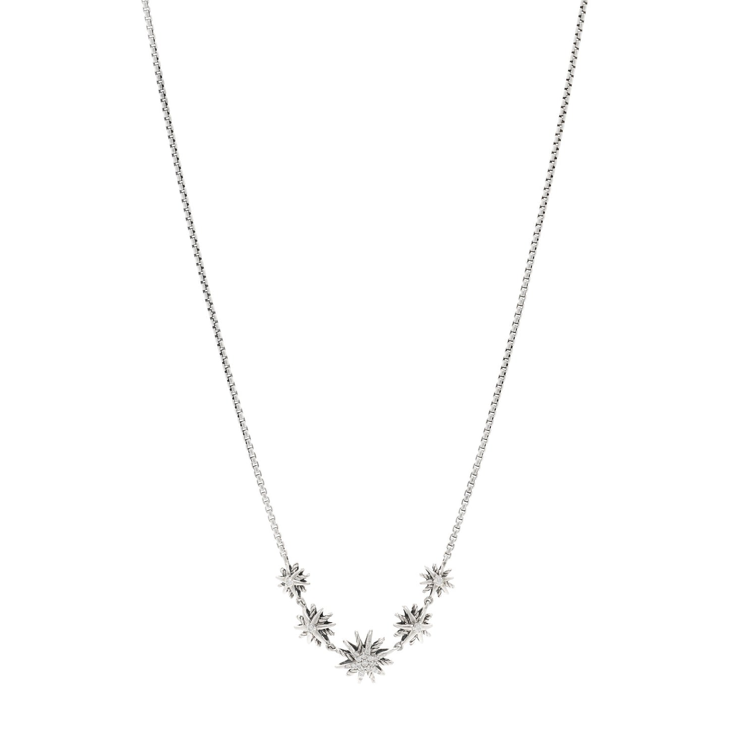 Sterling Silver Diamond Starburst 5 Station Necklace