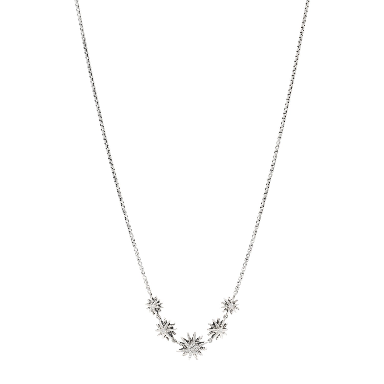 David Yurman Sterling Silver Diamond Starburst 5 Station Necklace 1 of 5
