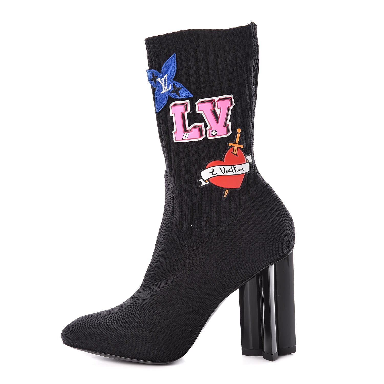 Louis Vuitton Stretch Fabric LV Black Heart Sock Ankle Boots 37.5 Black 1 of 8