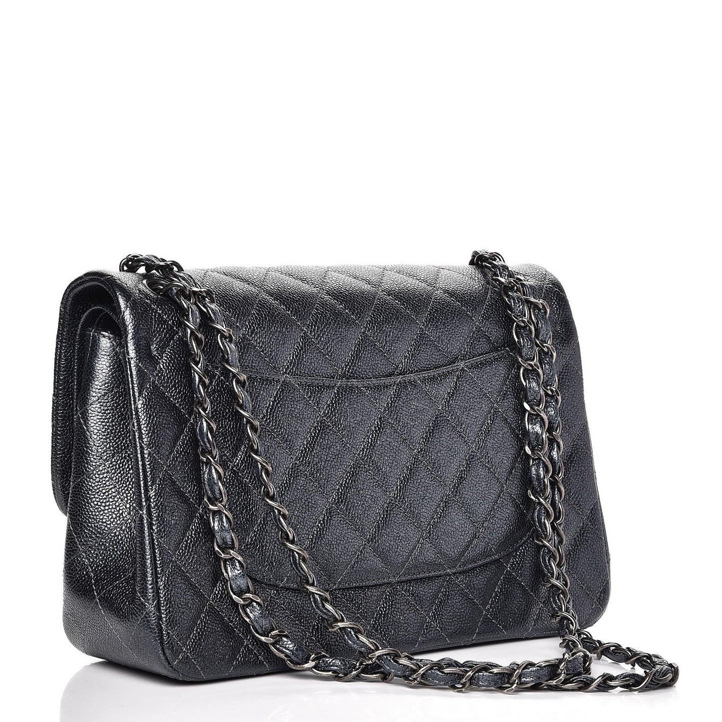 Pearly Caviar Quilted Jumbo Double Flap Grey