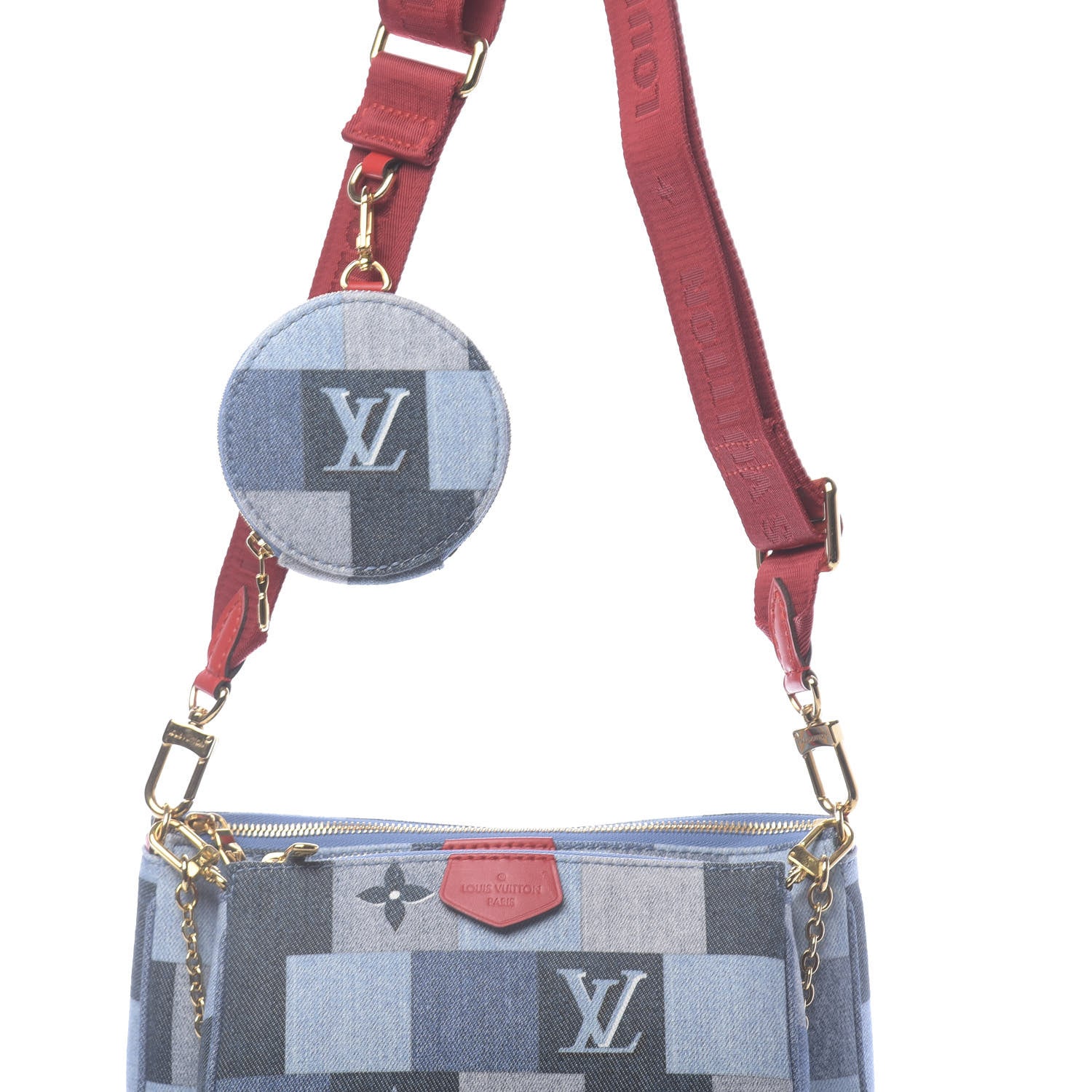Louis Vuitton Denim Damier Monogram Patchwork Multi Pochette Accessories Blue Rouge 10 of 10