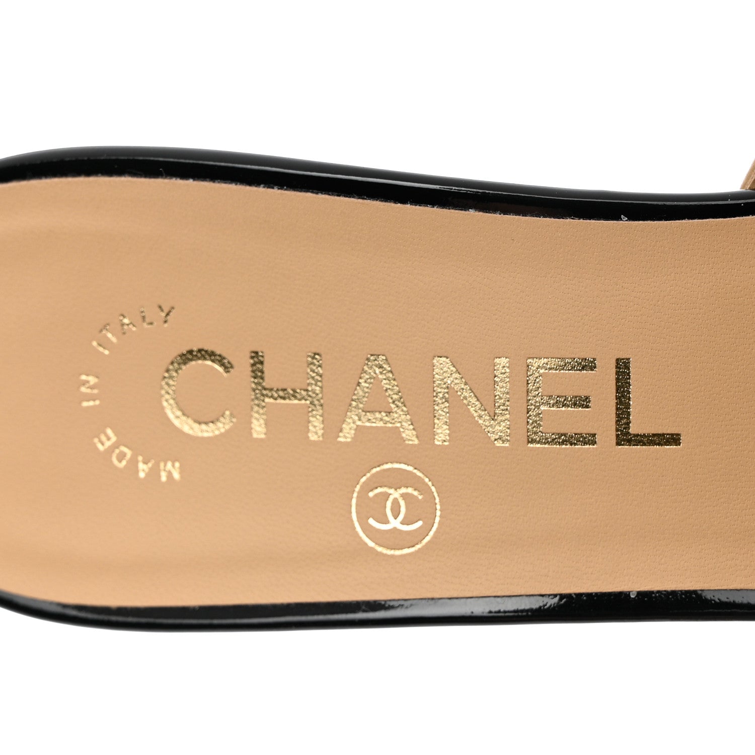 Chanel Lambskin Patent Cap Toe Chain Mule 38.5 Beige Black 7 of 9