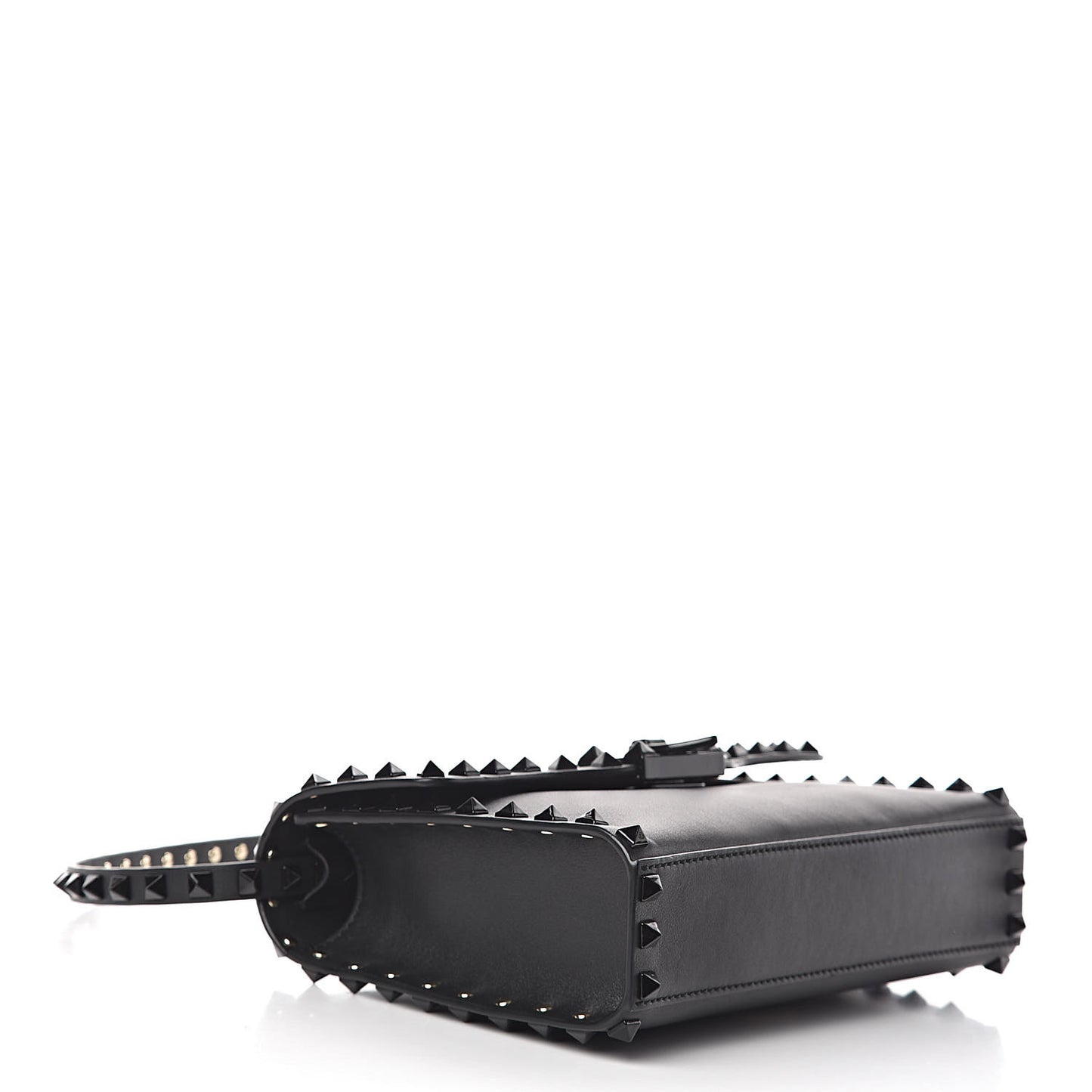 Vitello Monochrome Medium Rockstud Flip Lock Crossbody Bag Black