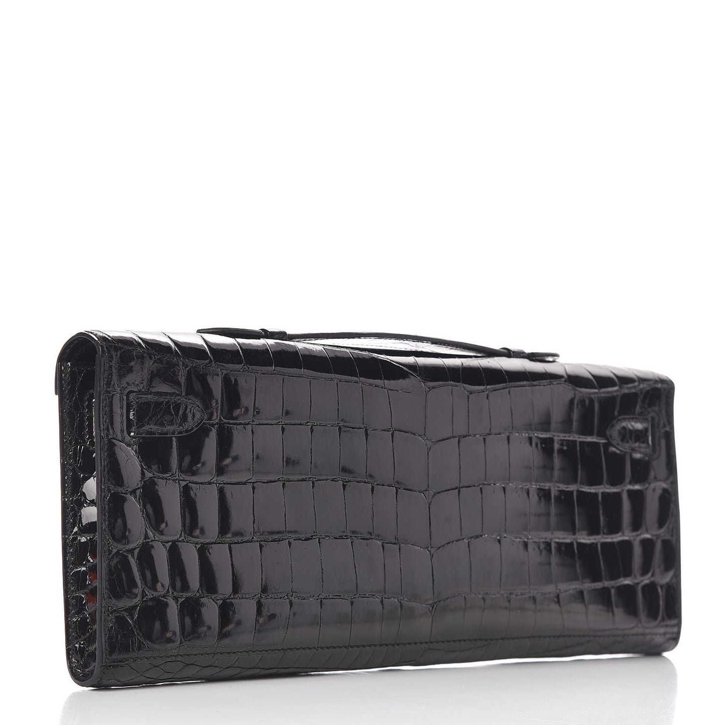 Shiny Niloticus Crocodile Kelly Cut Pochette Black
