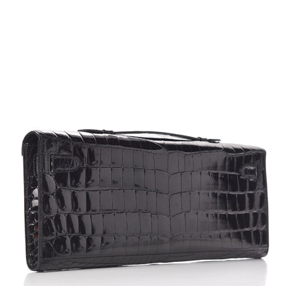 Hermes Shiny Niloticus Crocodile Kelly Cut Pochette Black 3 of 28