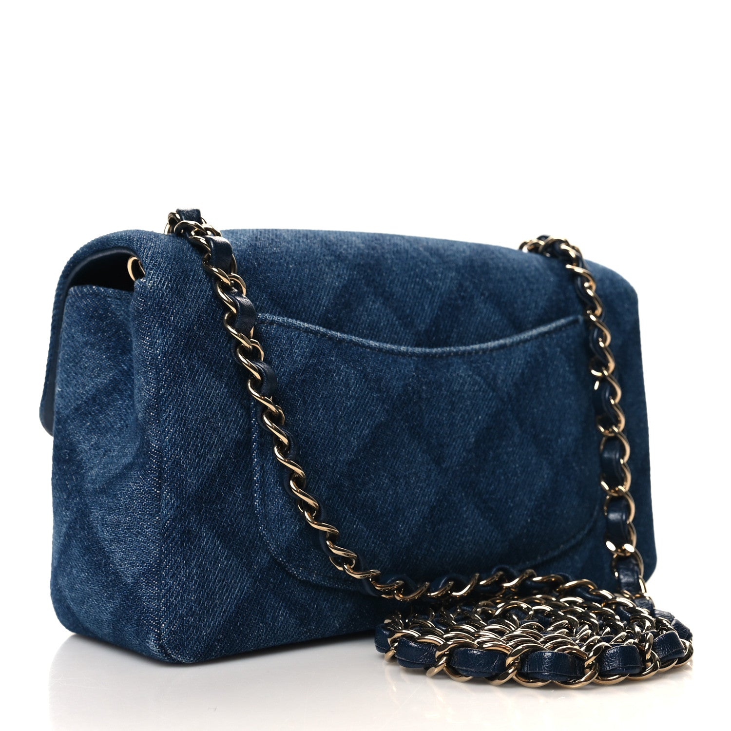 Chanel Printed Denim Quilted Mini Rectangular Flap Dark Blue 3 of 12