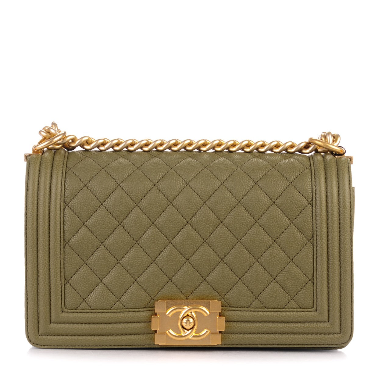 Caviar Quilted Medium Boy Flap Khaki