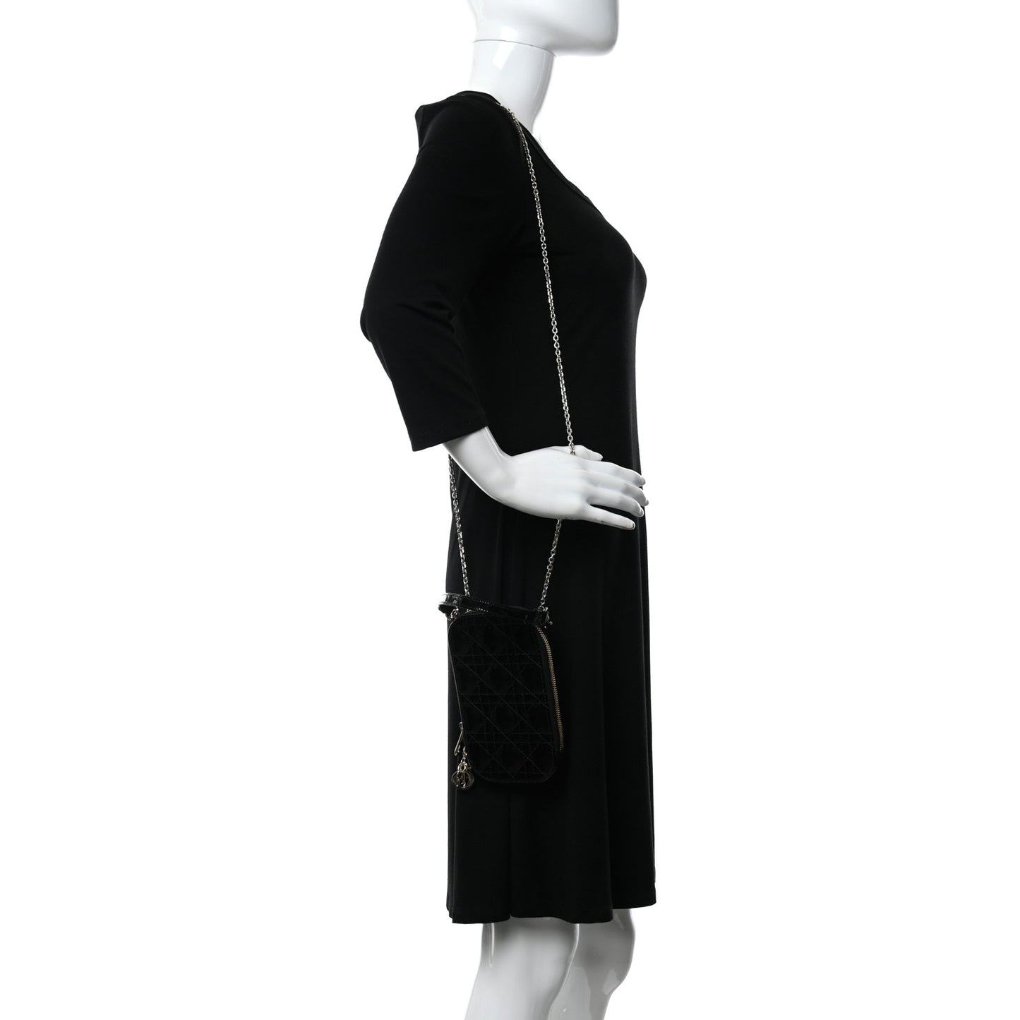 Patent Cannage Lady Dior Phone Holder Black