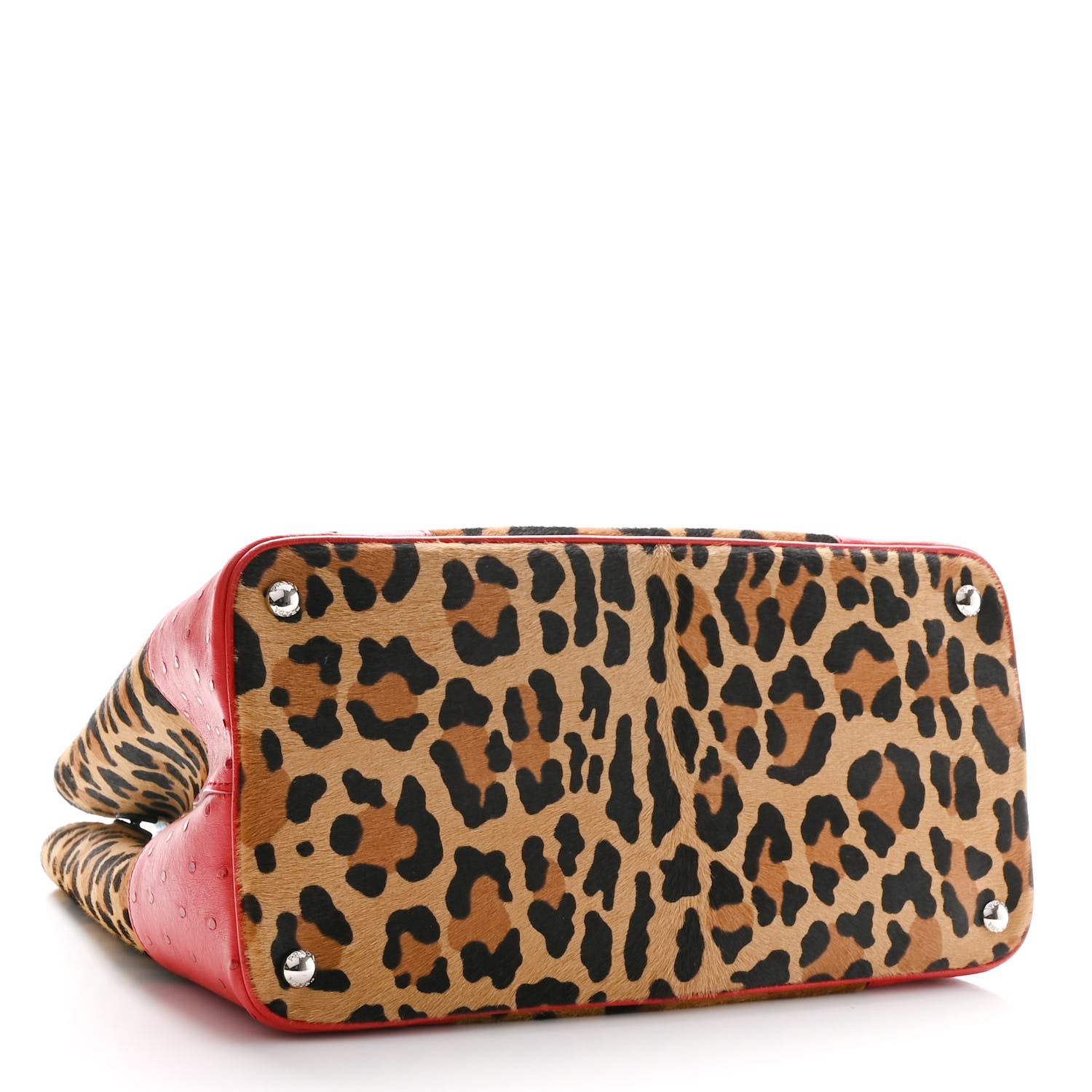 Prada Calf Hair Ostrich Leopard Print Medium Double Bag Miele Voyage 3 of 8