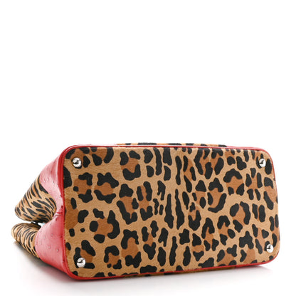 Prada Calf Hair Ostrich Leopard Print Medium Double Bag Miele Voyage 3 of 8