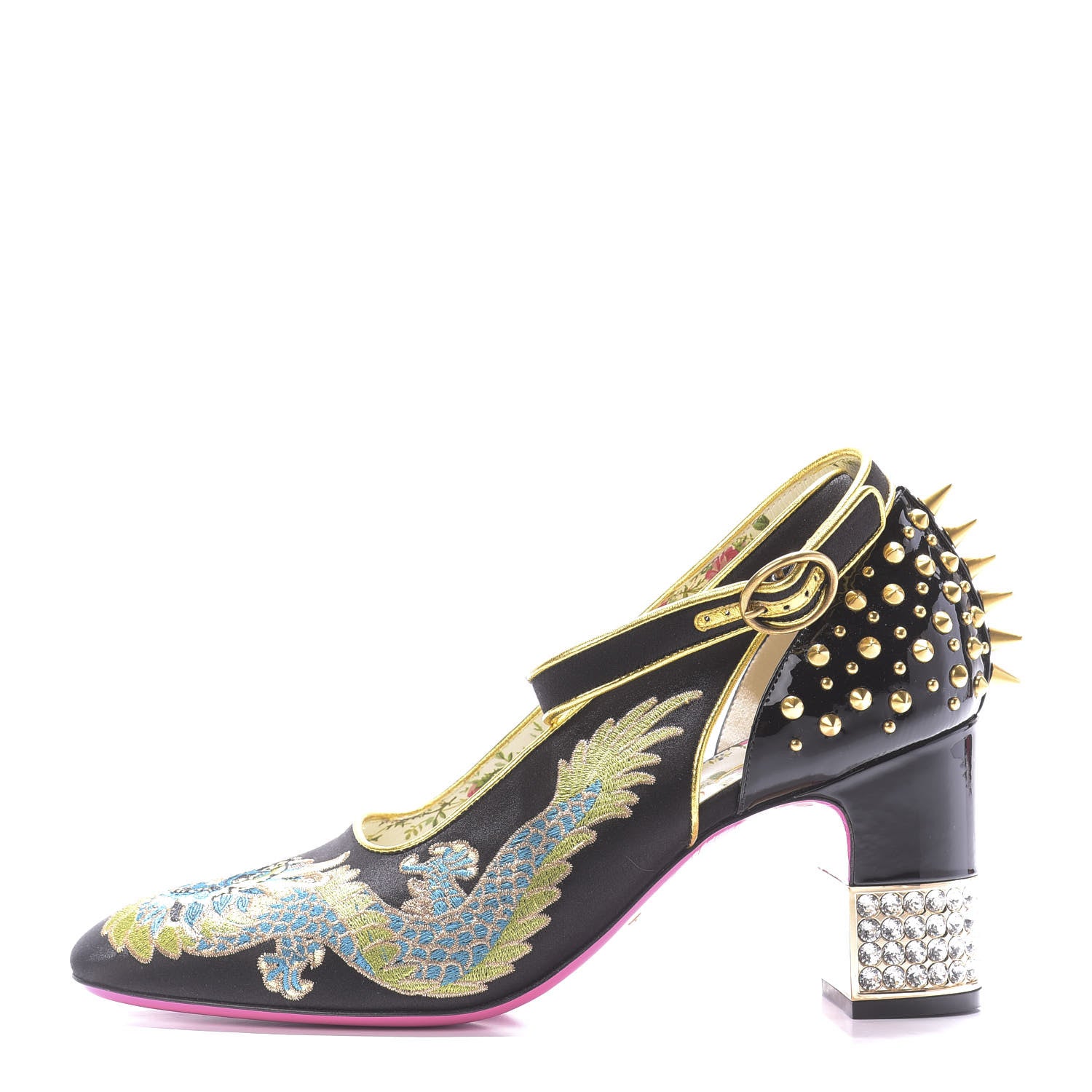 Gucci Satin Embroidered Dragon Caspar Pumps 40 Black 1 of 12
