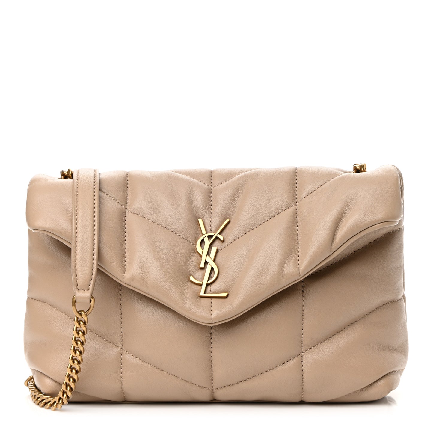Lambskin Quilted Toy Loulou Puffer Monogram Chain Satchel Nude Powder