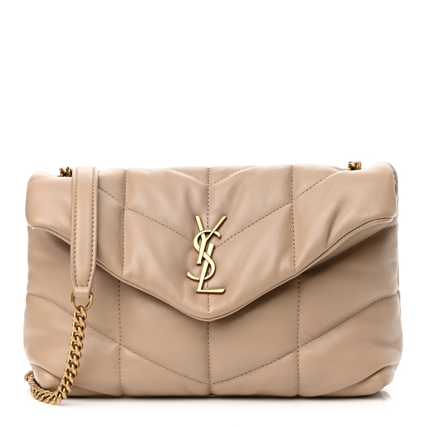 Saint Laurent Lambskin Quilted Toy Loulou Puffer Monogram Chain Satchel Nude Powder 1 of 9