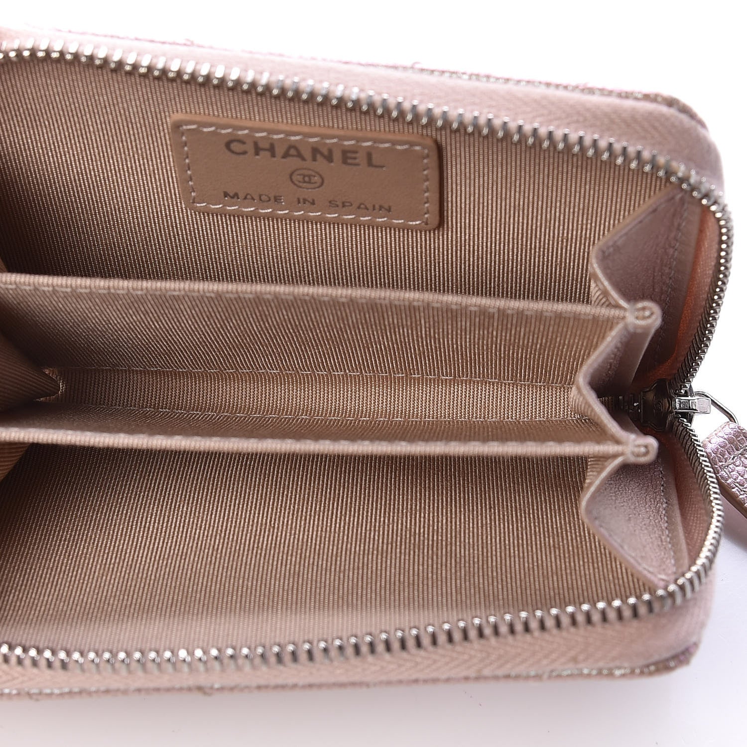 Chanel Metallic Caviar Chevron Quilted Zip Around Coin Purse Light Gold 5 of 7