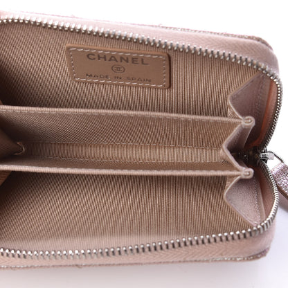 Chanel Metallic Caviar Chevron Quilted Zip Around Coin Purse Light Gold 5 of 7
