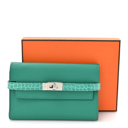 Hermes Epsom Shiny Alligator Kelly Medium Wallet Vert Jade 10 of 10