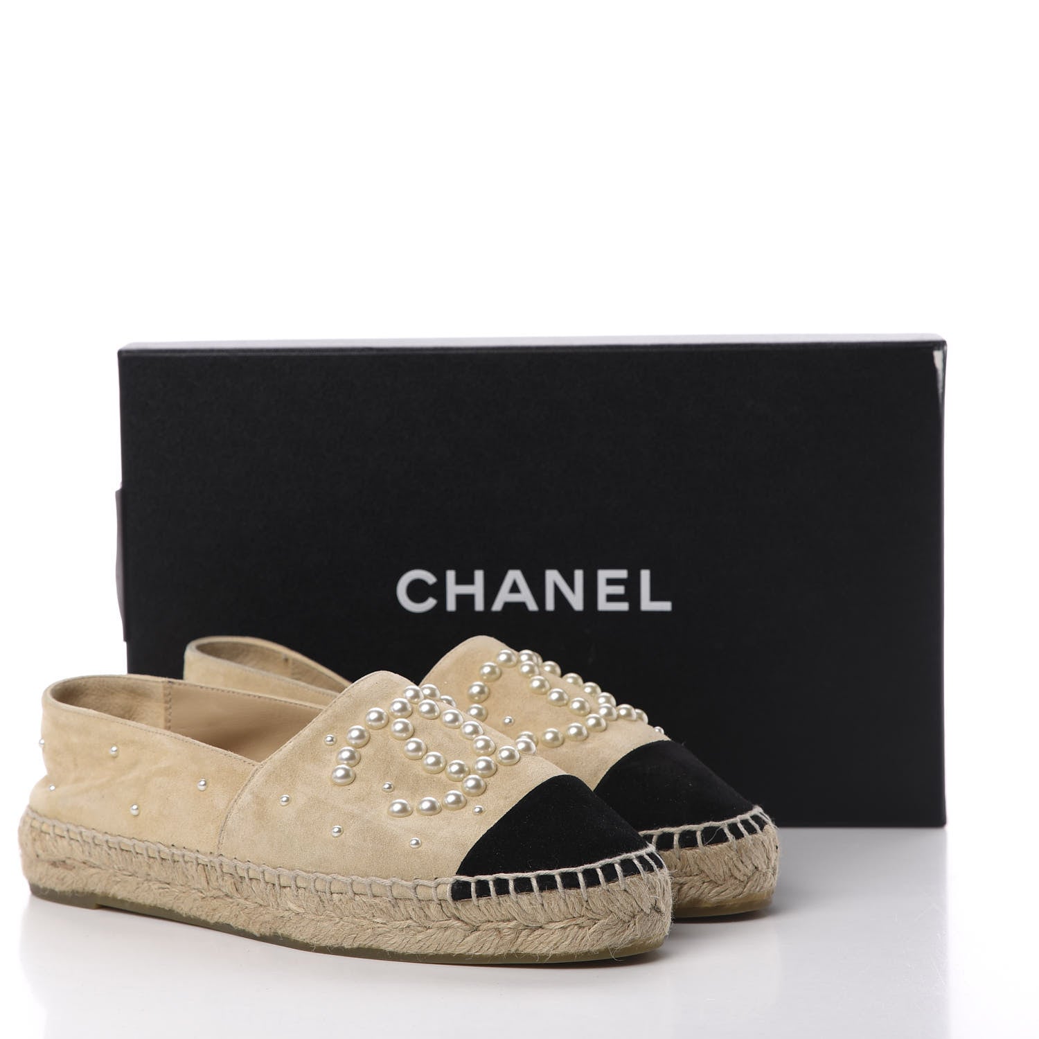 Chanel Suede Pearl CC Espadrilles 37 Beige Black 14 of 14