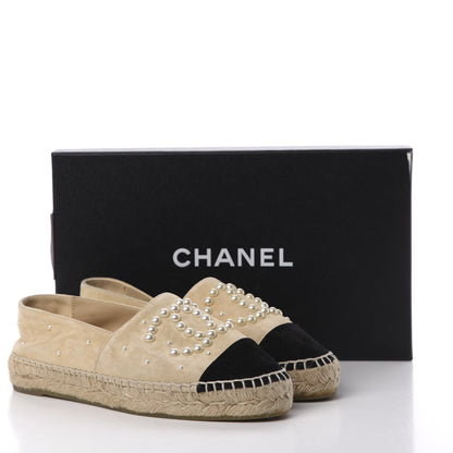 Chanel Suede Pearl CC Espadrilles 37 Beige Black 14 of 14