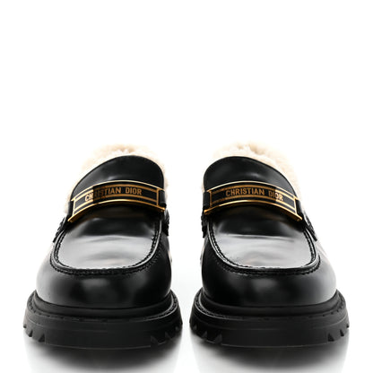 Christian Dior Brushed Calfskin Shearling Dior Code Lug Sole 15mm Loafers 39.5 Black Natural 2 of 13