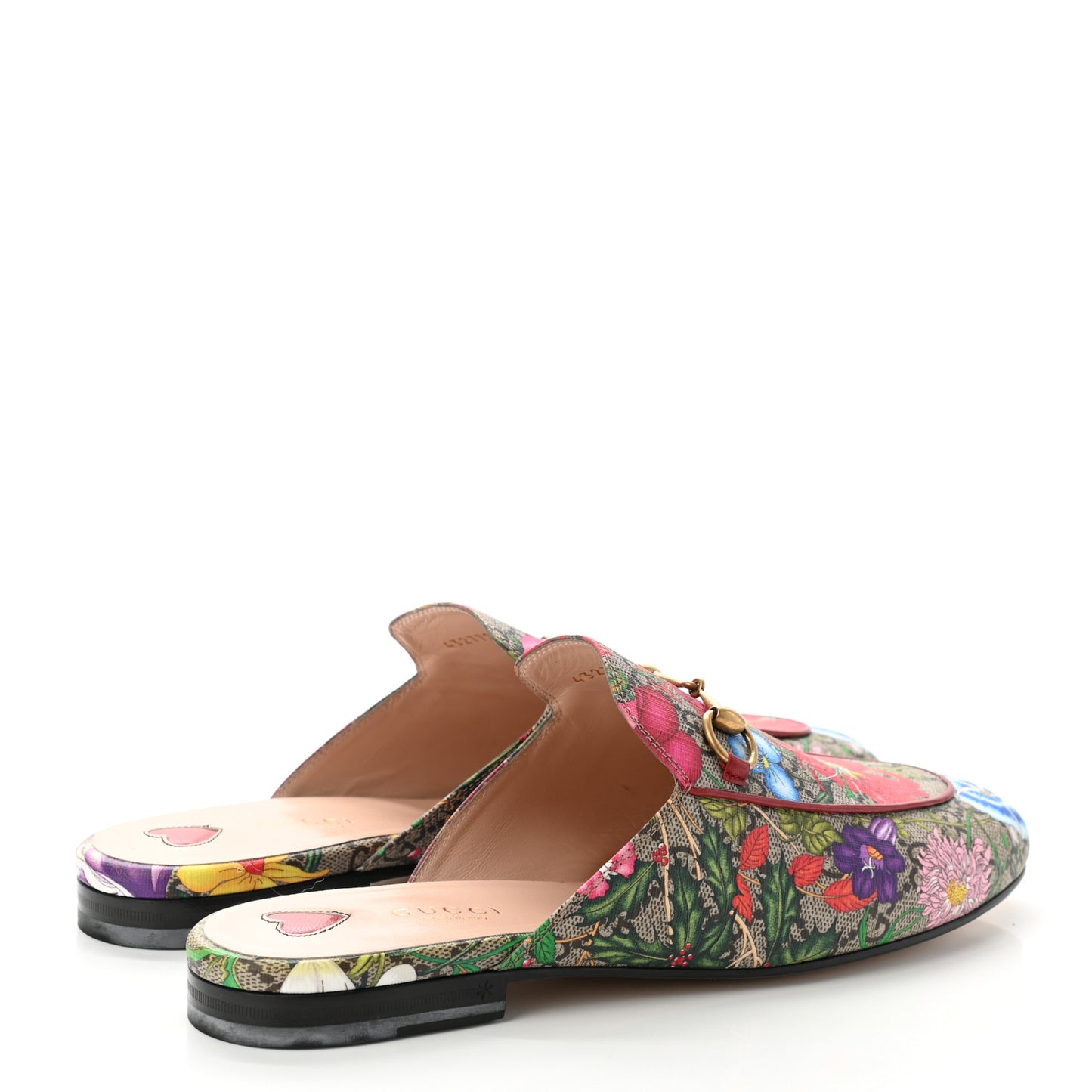 GG Supreme Monogram Flora Womens Princetown Slippers 39.5 Beige Ebony Multicolor Rosso