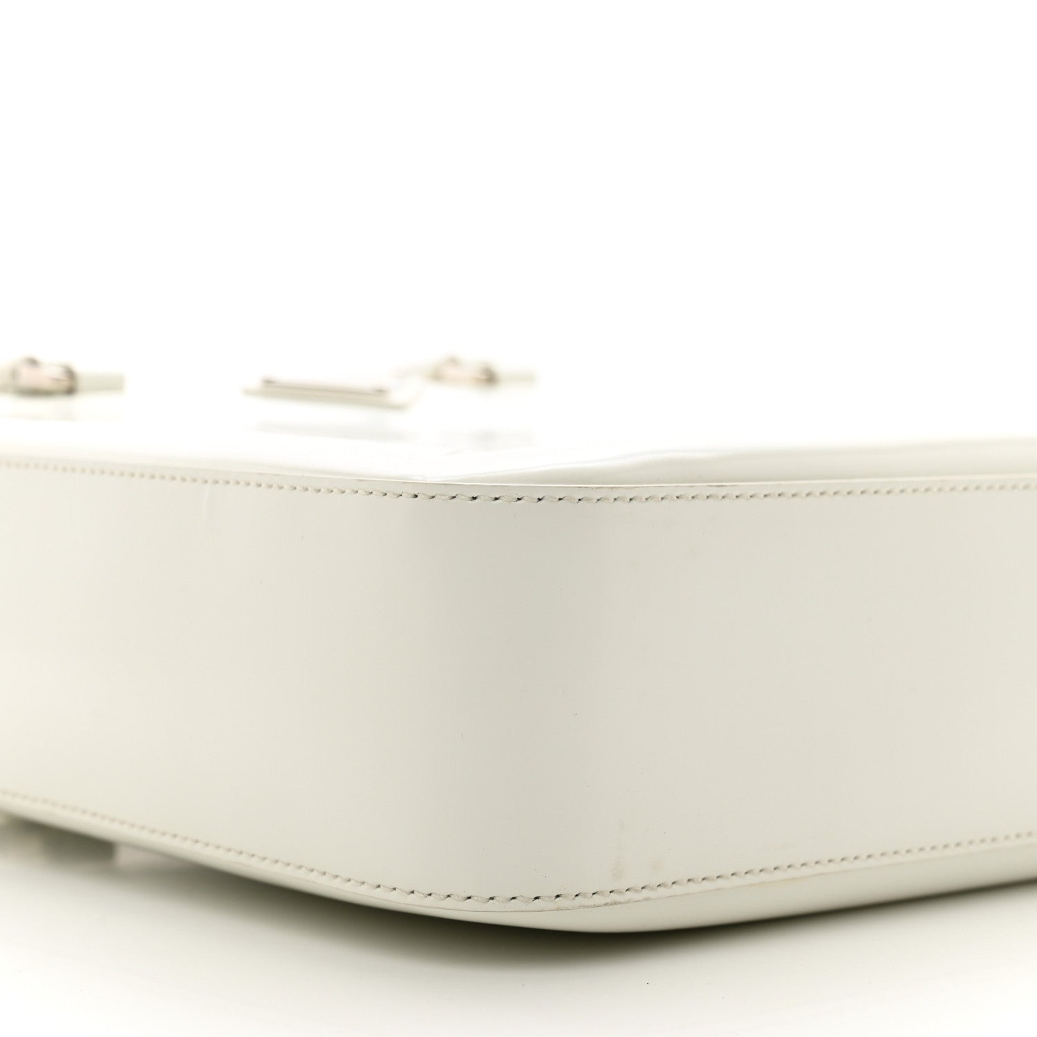 Prada Spazzolato Metal Triangle Logo Double Handle Crossbody Tote White 8 of 9