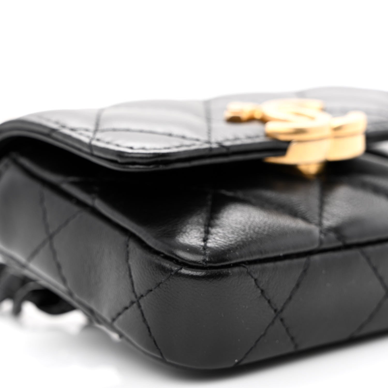 Chanel Lambskin Lacquered Metal Quilted Flap Chain Belt Bag Black 10 of 11