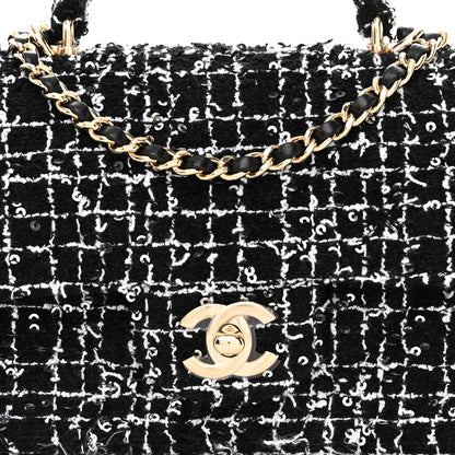 Chanel Tweed Quilted Mini Top Handle Rectangular Flap Black White 8 of 10