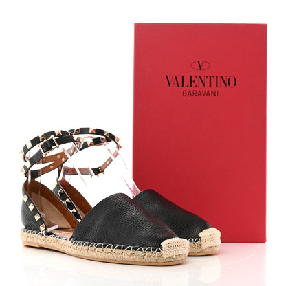 Valentino Garavani Grained Calfskin Rockstud Ankle Wrap Espadrille 20mm Flats 41 Black Light Cuir Natural 9 of 9