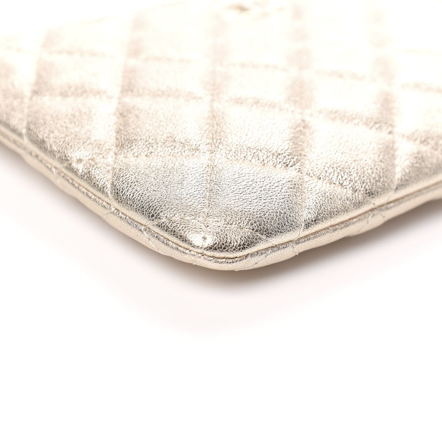 Metallic Lambskin Quilted Cosmetic Case Gold