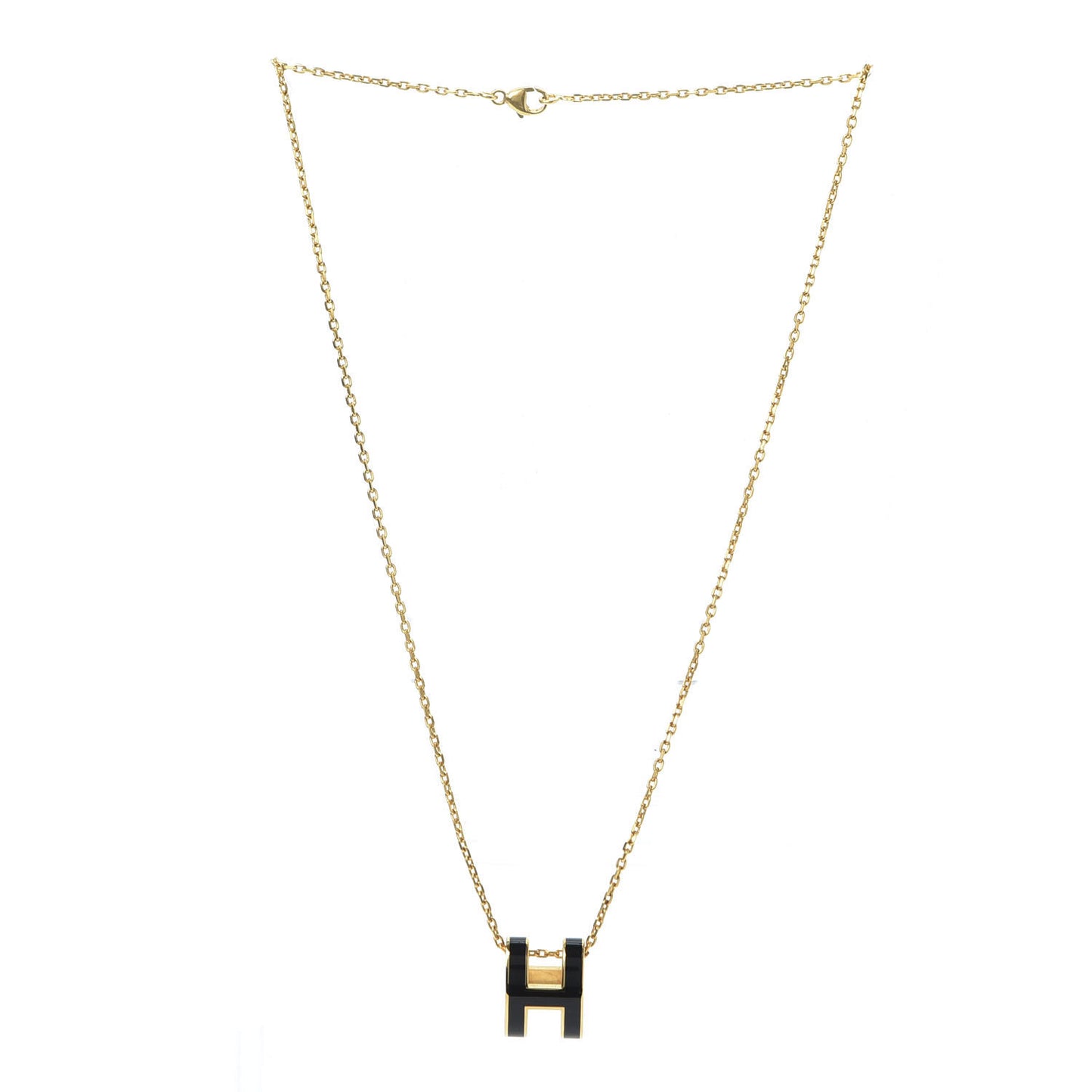 Lacquered Gold Pop H Pendant Necklace Black