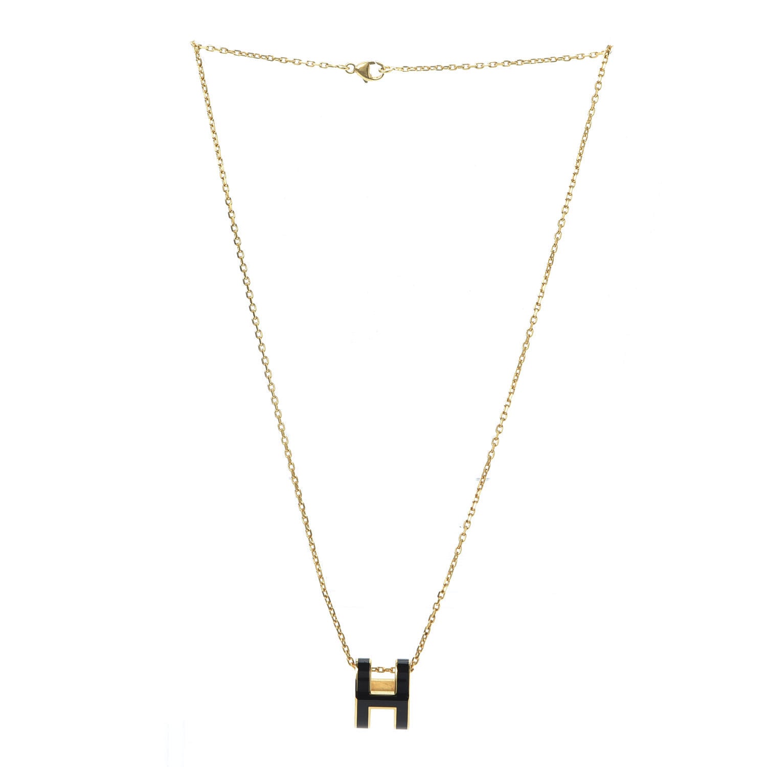 Hermes Lacquered Gold Pop H Pendant Necklace Black 2 of 5