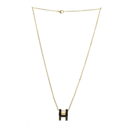 Hermes Lacquered Gold Pop H Pendant Necklace Black 2 of 5