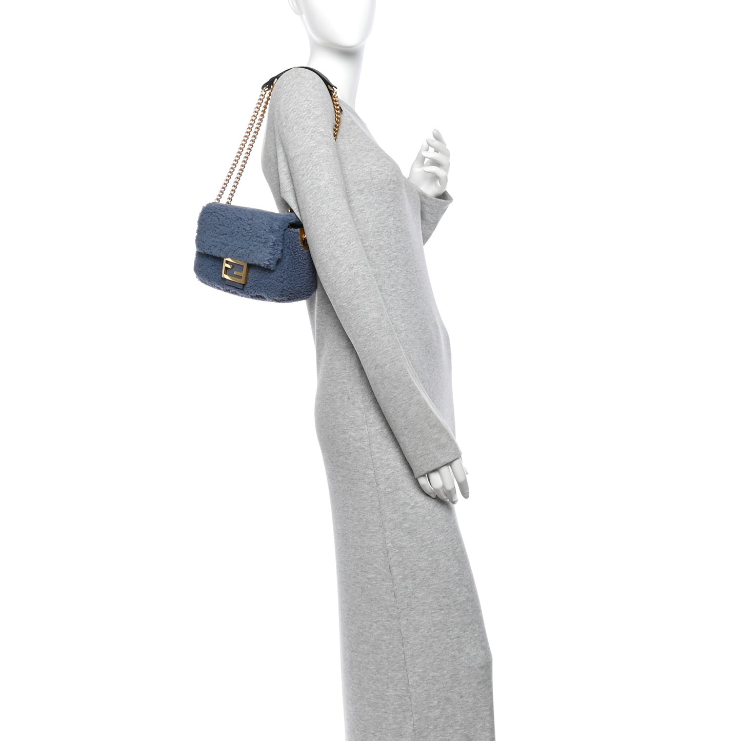 Shearling Lambskin FF Midi Chain Baguette Mirto