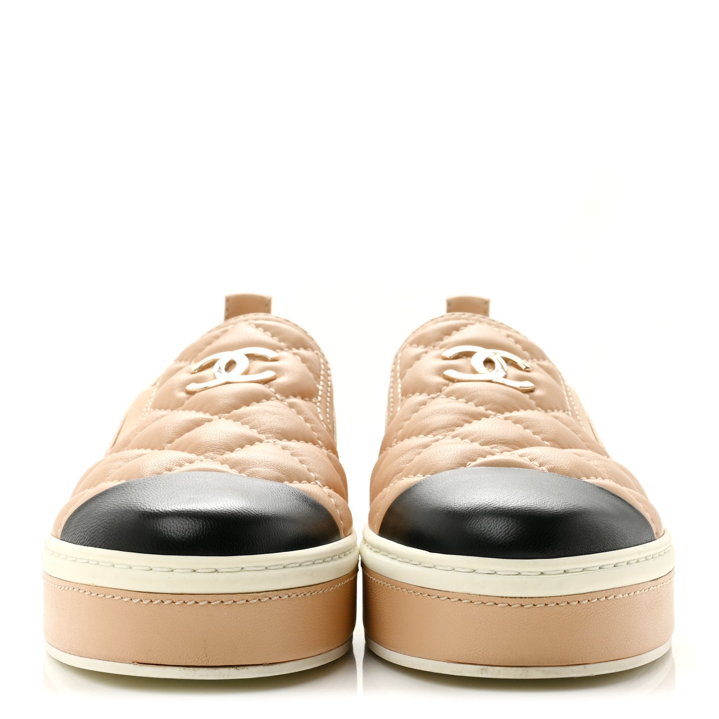 Lambskin Quilted Womens CC Stroll Sneakers 36.5 Beige
