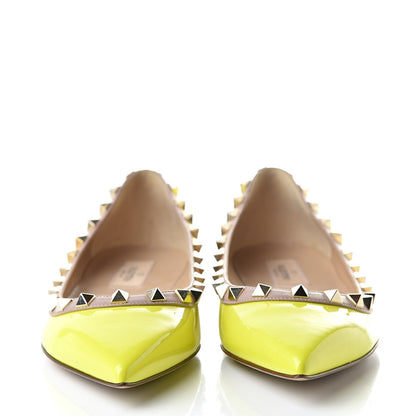 Valentino Garavani Patent Rockstud Ballerina Flats 36.5 Yellow Fluo Poudre 2 of 9