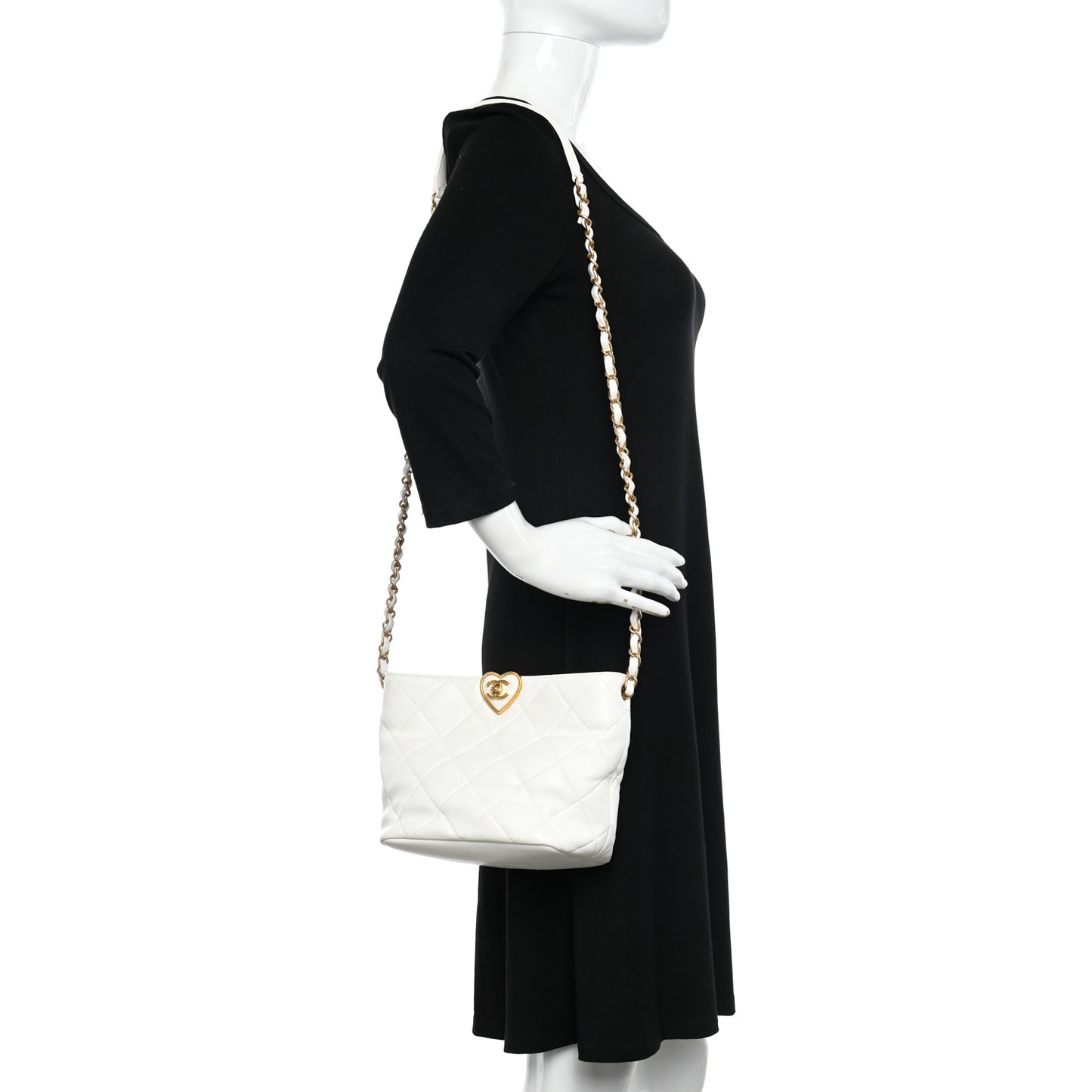 Lambskin Plexiglass Quilted Coco Love Bucket Bag White