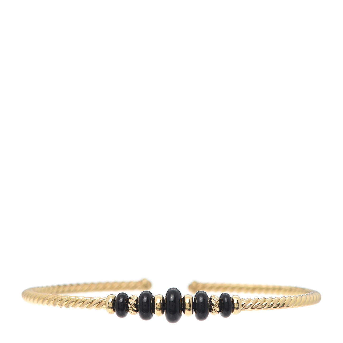18K Yellow Gold Black Onyx Rio Rondelle Cabled Cuff Bracelet