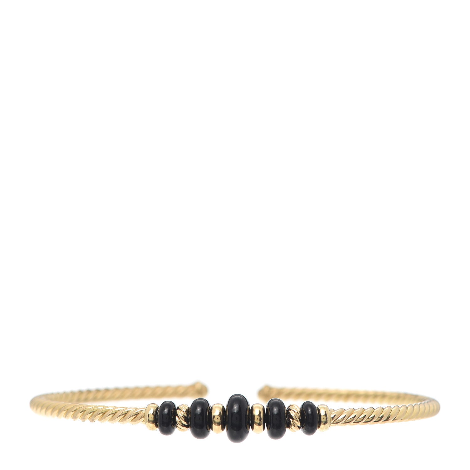 David Yurman 18K Yellow Gold Black Onyx Rio Rondelle Cabled Cuff Bracelet 1 of 5