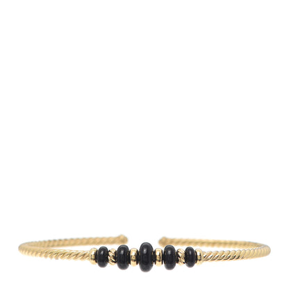 David Yurman 18K Yellow Gold Black Onyx Rio Rondelle Cabled Cuff Bracelet 1 of 5