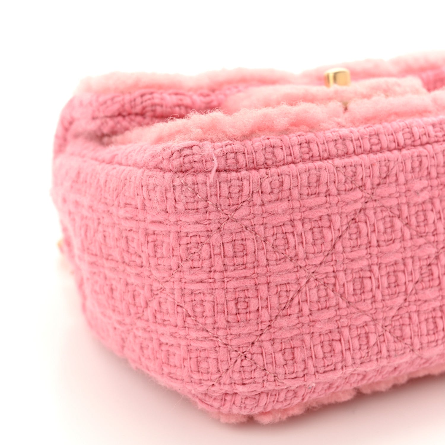 Chanel Shearling Tweed Quilted Mini Square Flap Bag Light Pink 9 of 11