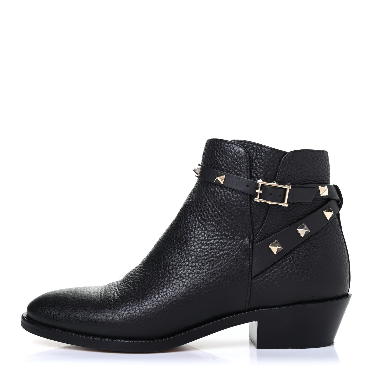 Valentino Garavani Grained Calfskin Rockstud Single Buckle 35mm Cowboy Ankle Boots 37 Black 1 of 4