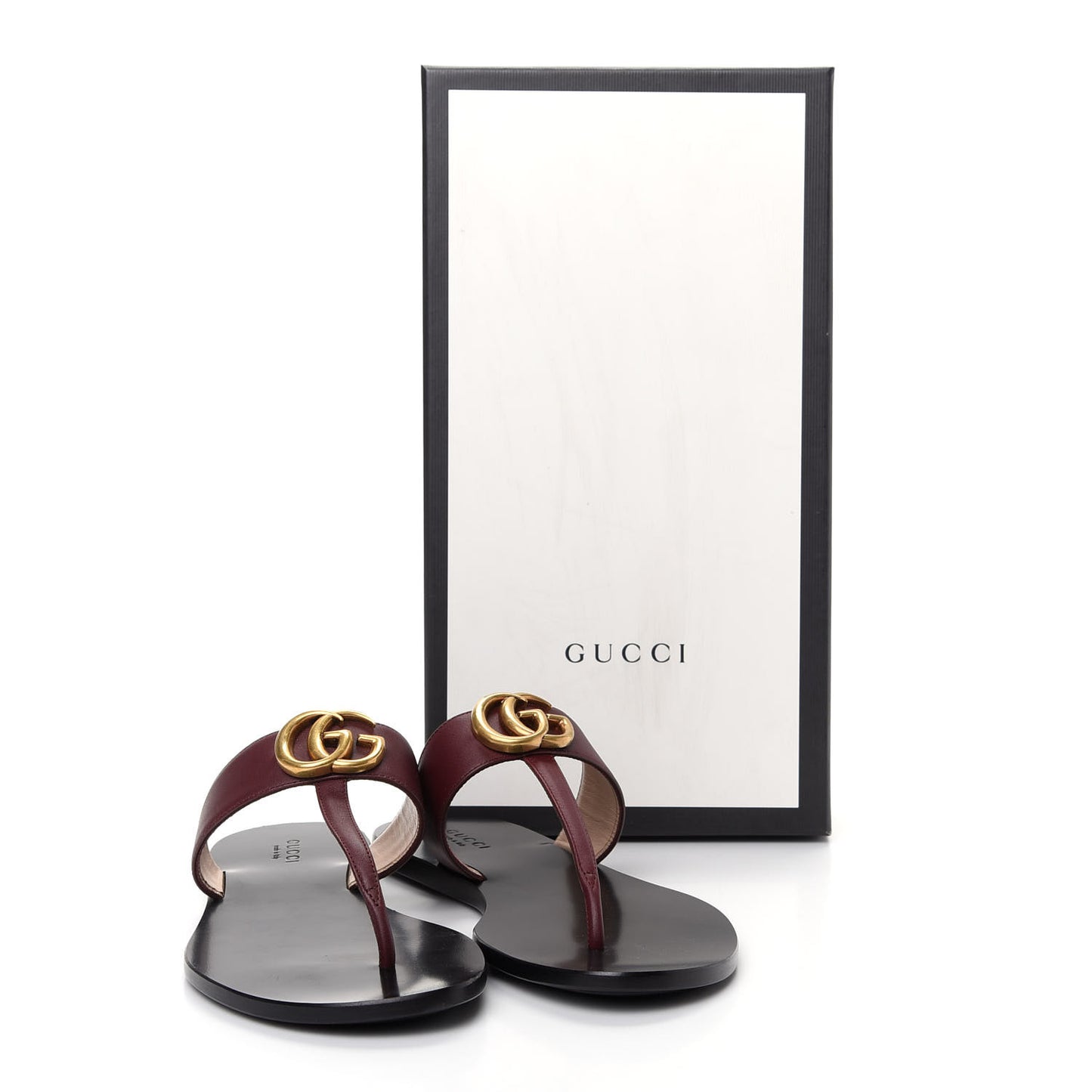 Calfskin GG Marmont Thong Sandals 36.5 Vintage Bordeaux