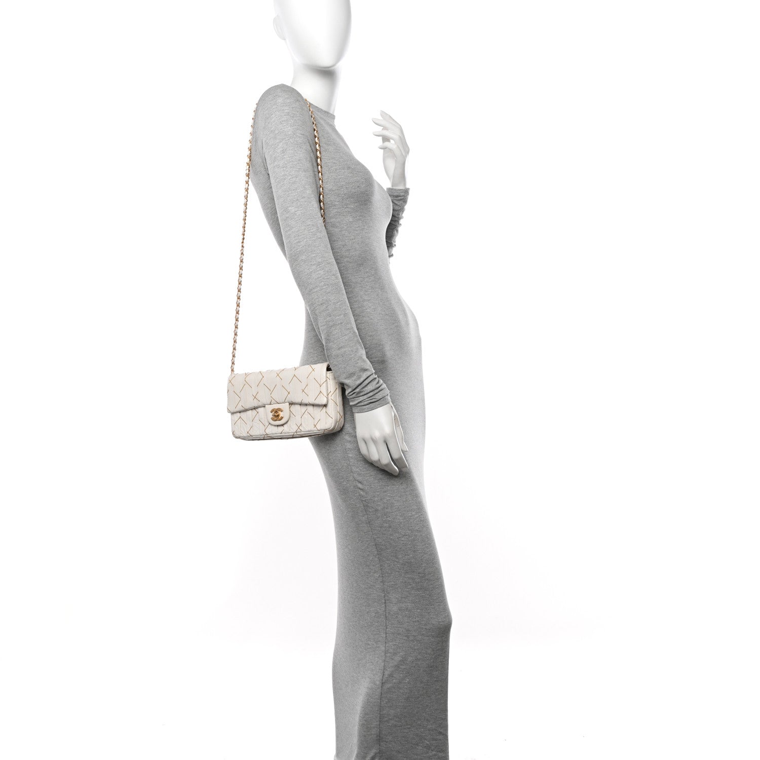 Chanel Glazed Calfskin Pleated Chain Stitch East West Flap White 2 of 12