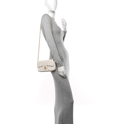 Chanel Glazed Calfskin Pleated Chain Stitch East West Flap White 2 of 12