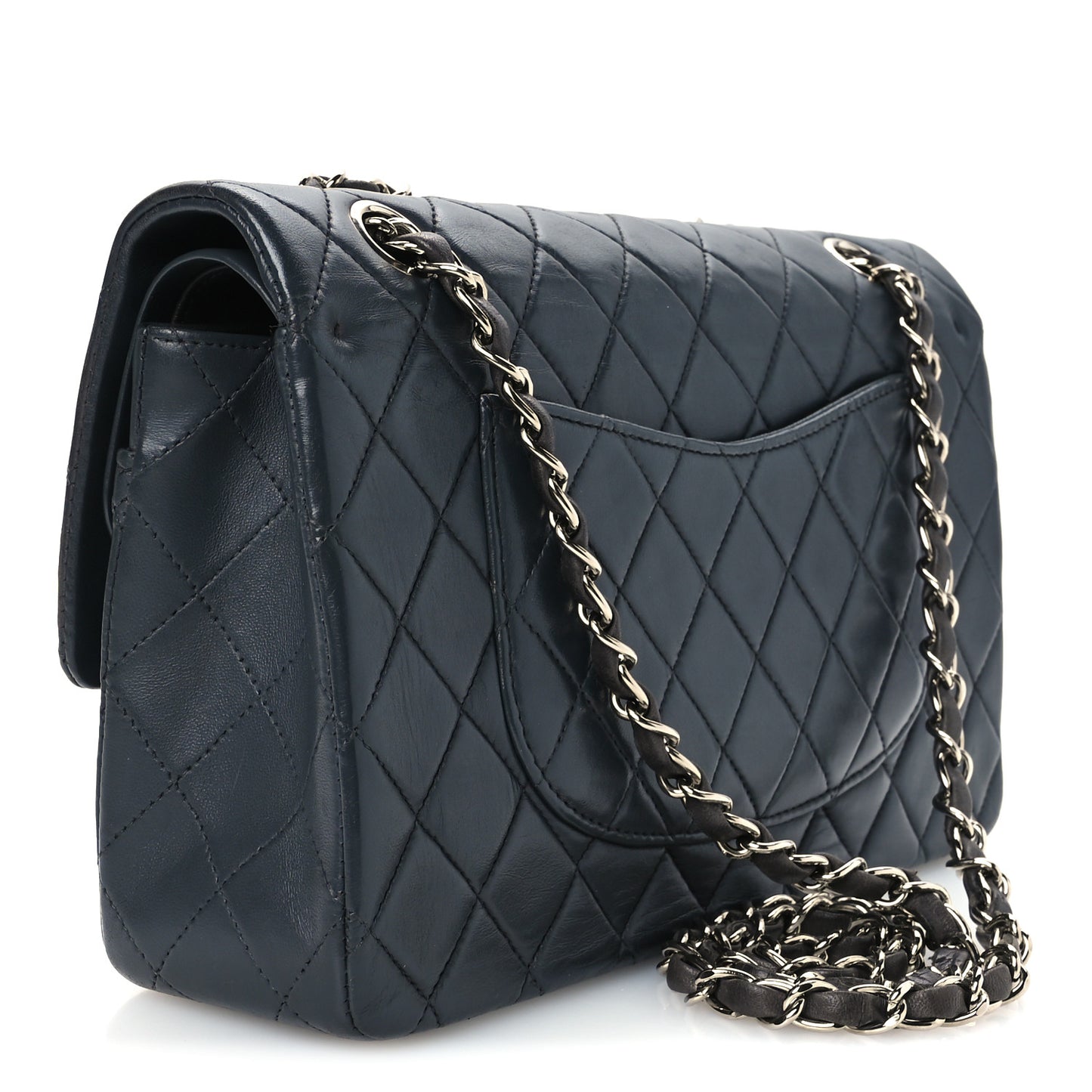 Lambskin Quilted Medium Double Flap Grey