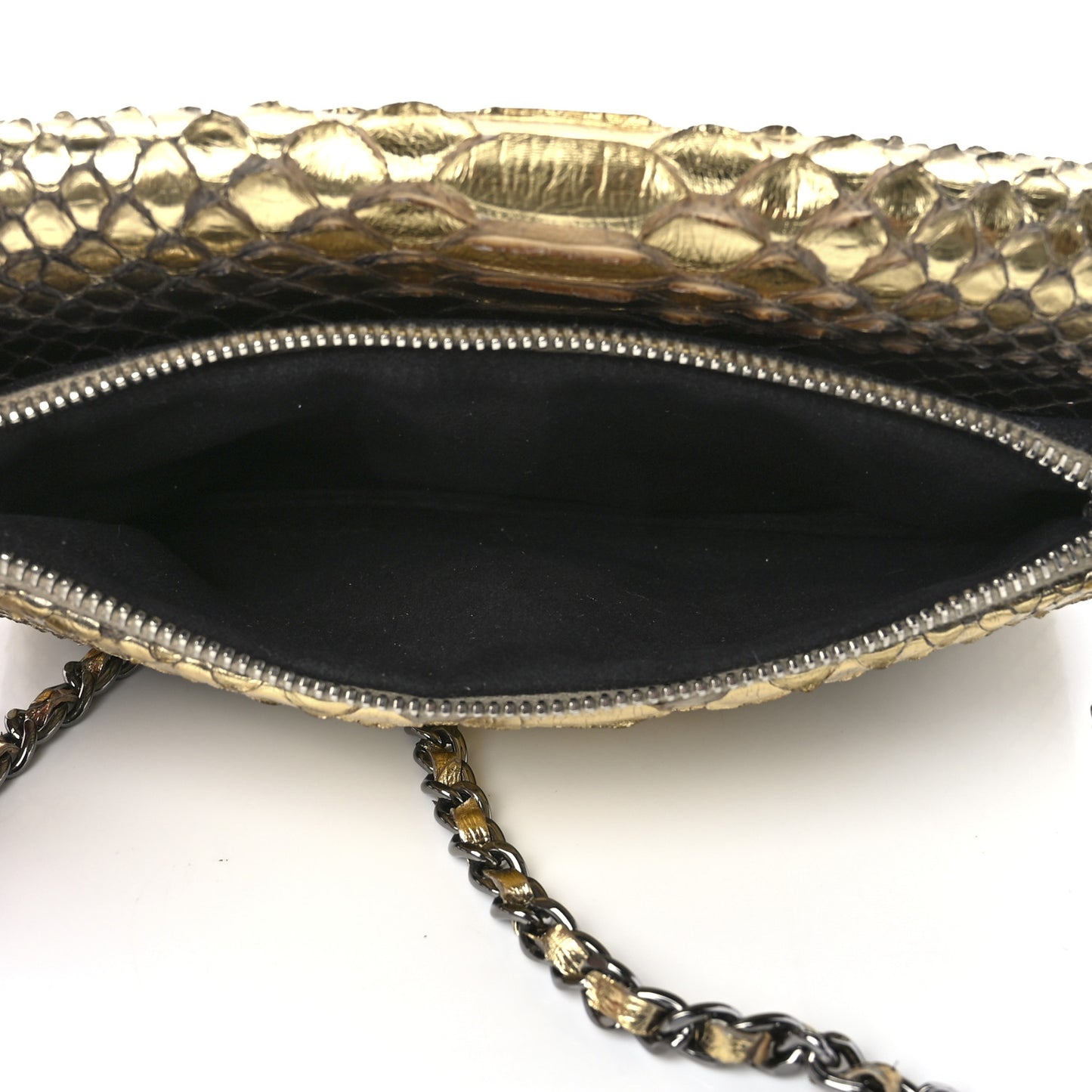 Metallic Snakeskin Flap Bag Gold