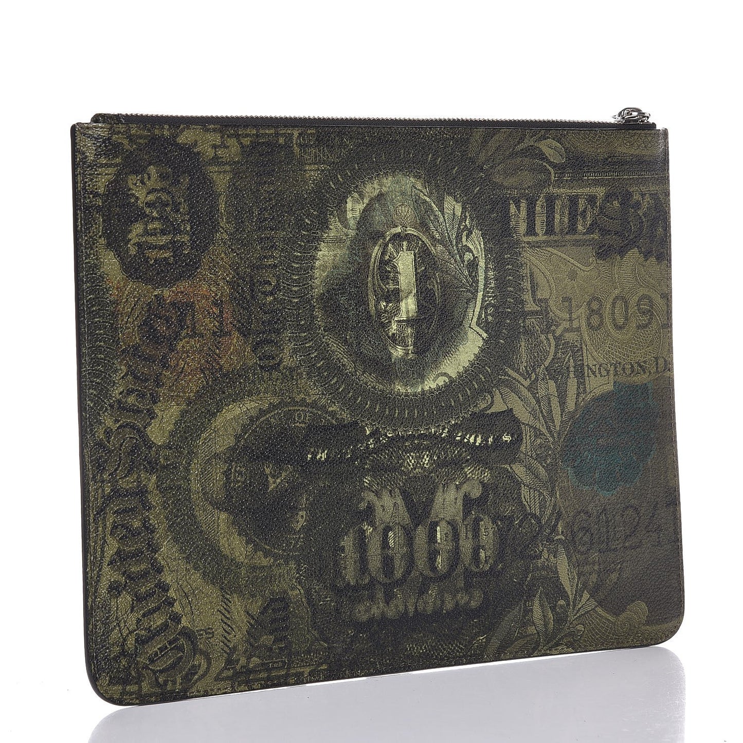Coated Canvas Dollar Print Clutch Green